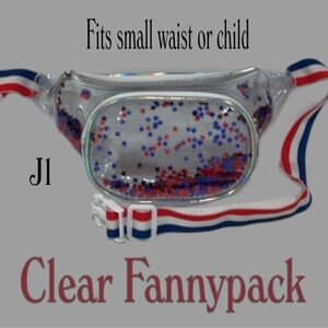 CLAIRE’S Stars and Stripes Clear Star Confetti Fanny Pack for Kids or Thin Adult